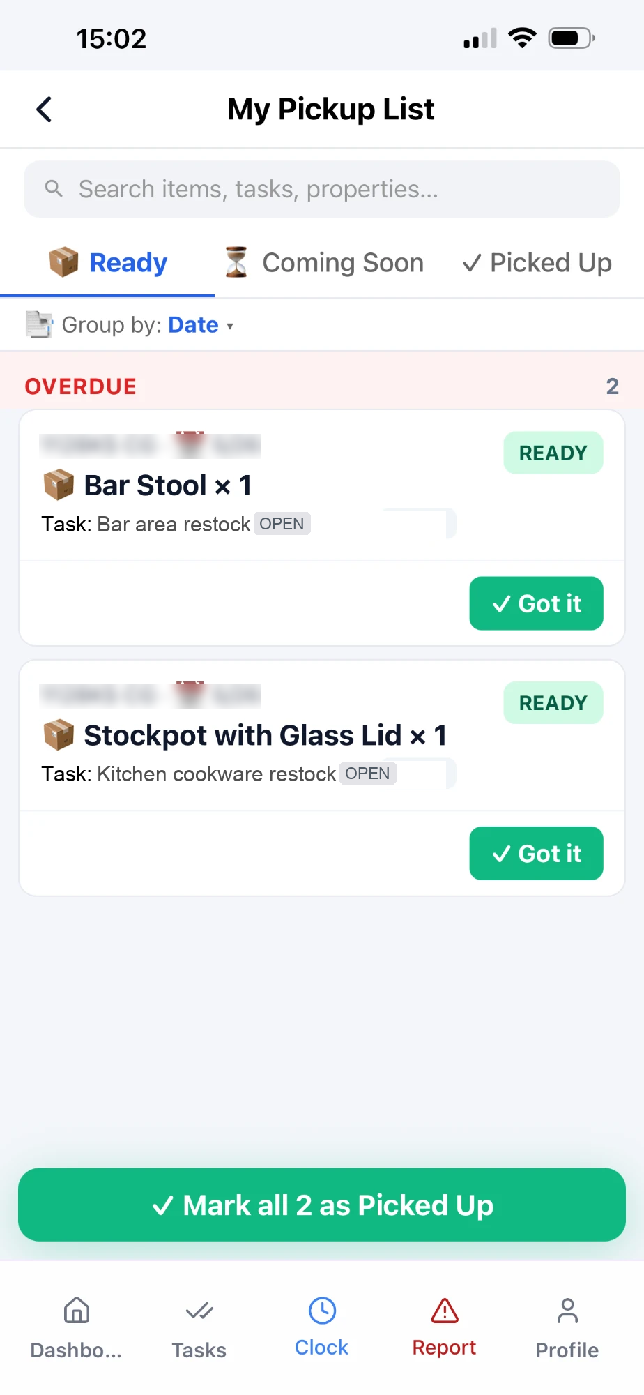 Field Mobile App - My Pickup List