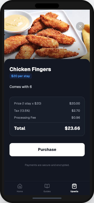 RentUP.ai Guest App - Upsell · Food