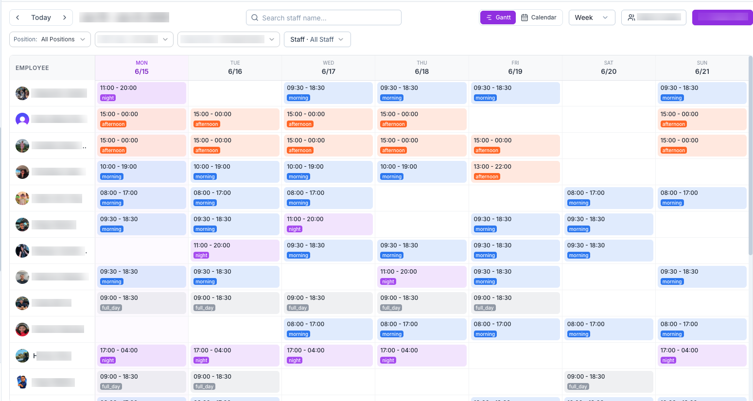 Staff Shifts - secondary view