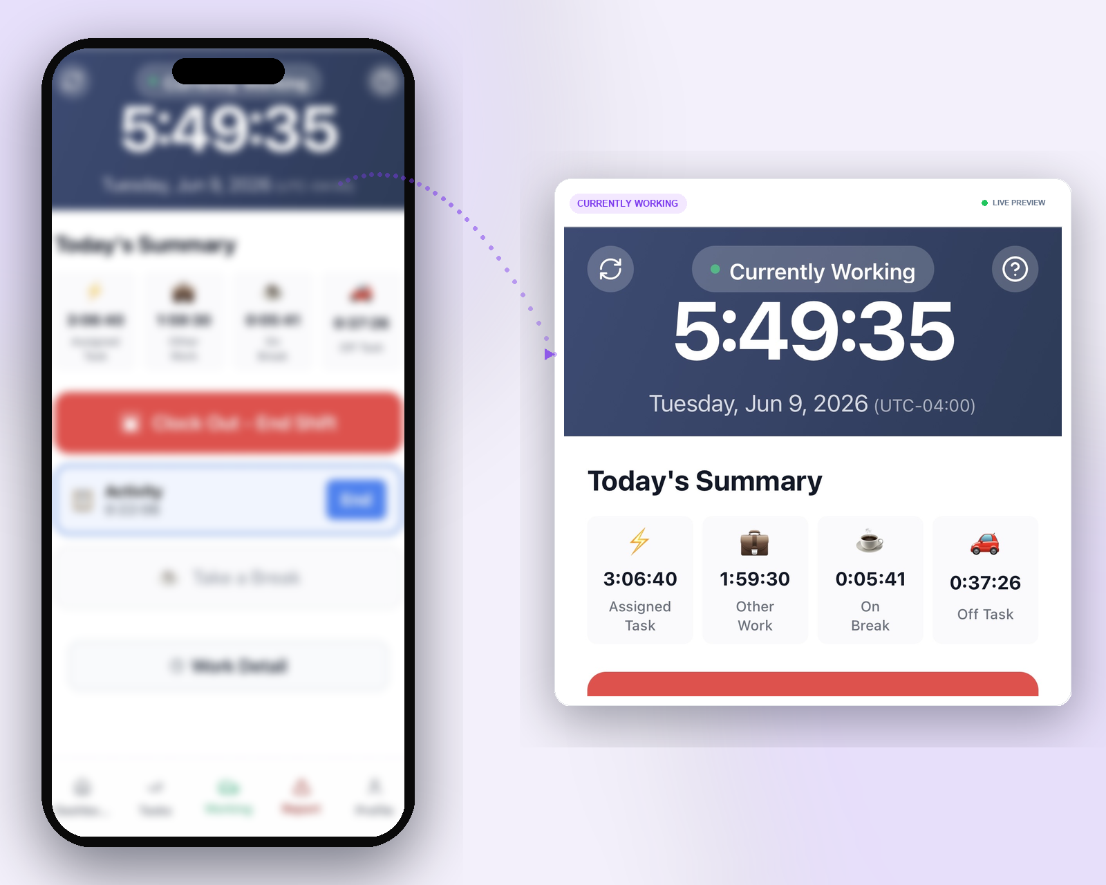 Mobile Clock-in - secondary view